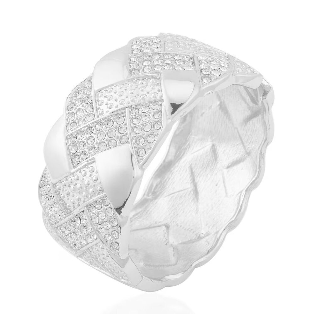 Women's Large Size Austrian Crystal Bangle Bracelet in Silvertone